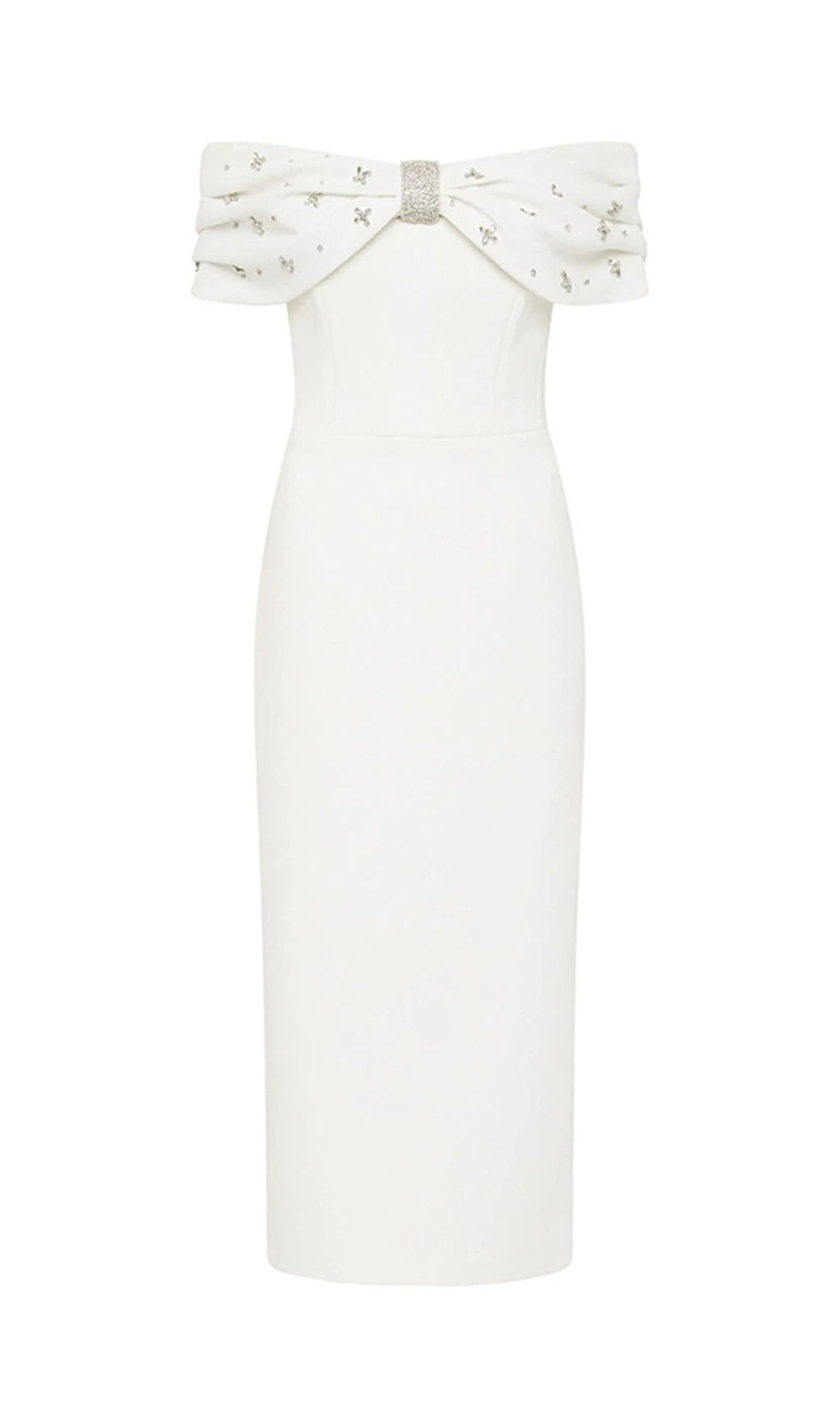  White Crystal Bardot Midi Dress