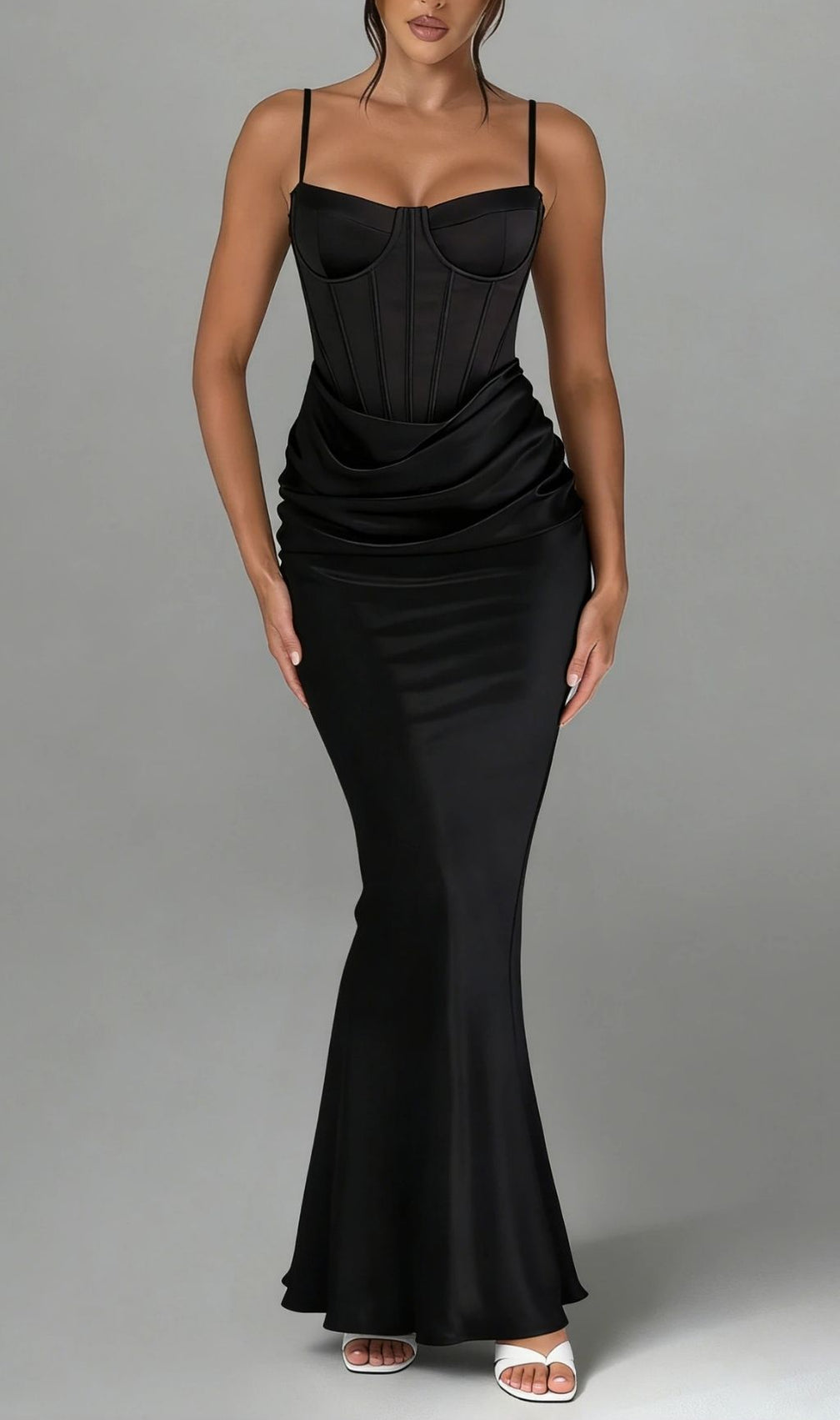 Hillary Clinton Satin Draped Corset Dress - Black