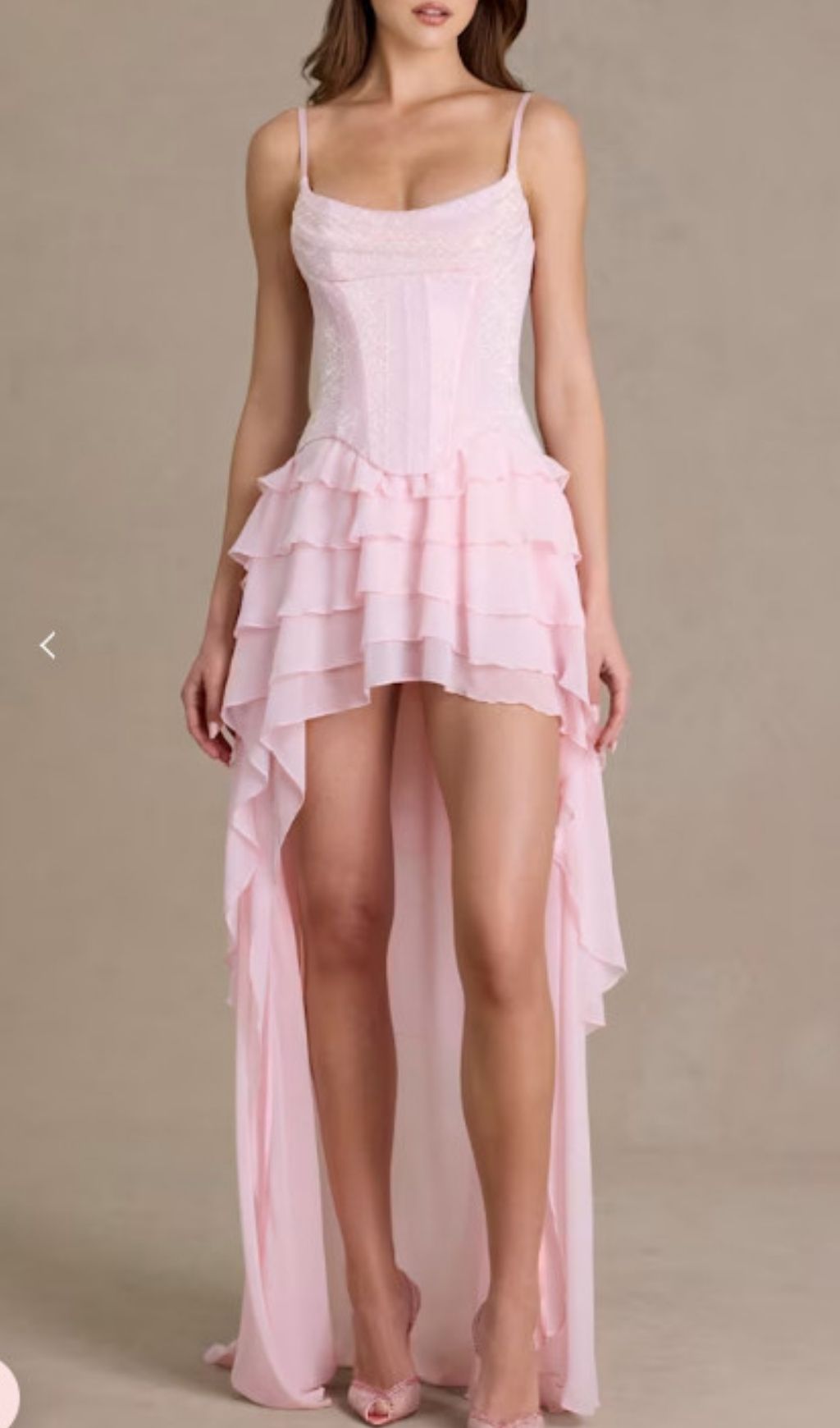 Keilly Romantic Pink High-Low Ruffle Maxi Dress