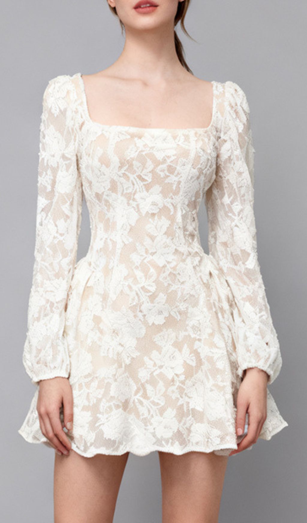 Ilithyia Romantic Lace Long Sleeve Mini Dress - Square Neck A-Line