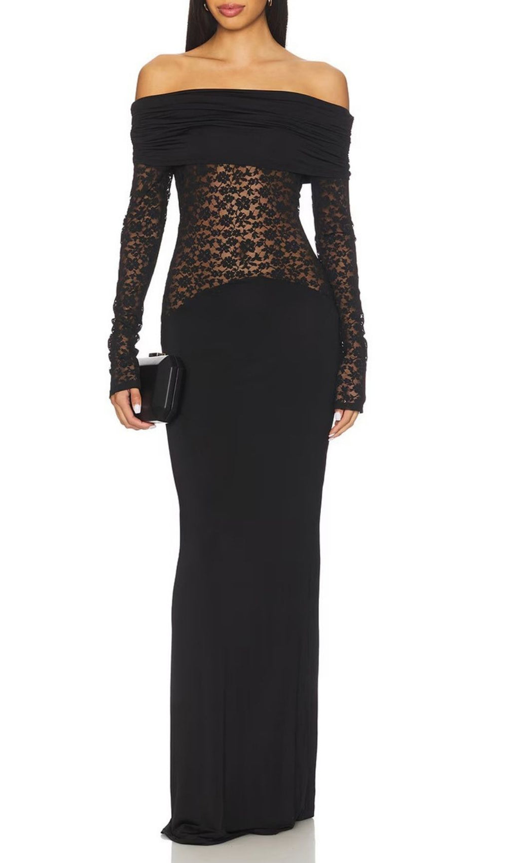 Kashiti Black Off-Shoulder Lace Maxi Gown - Elegant Evening Dress for Women