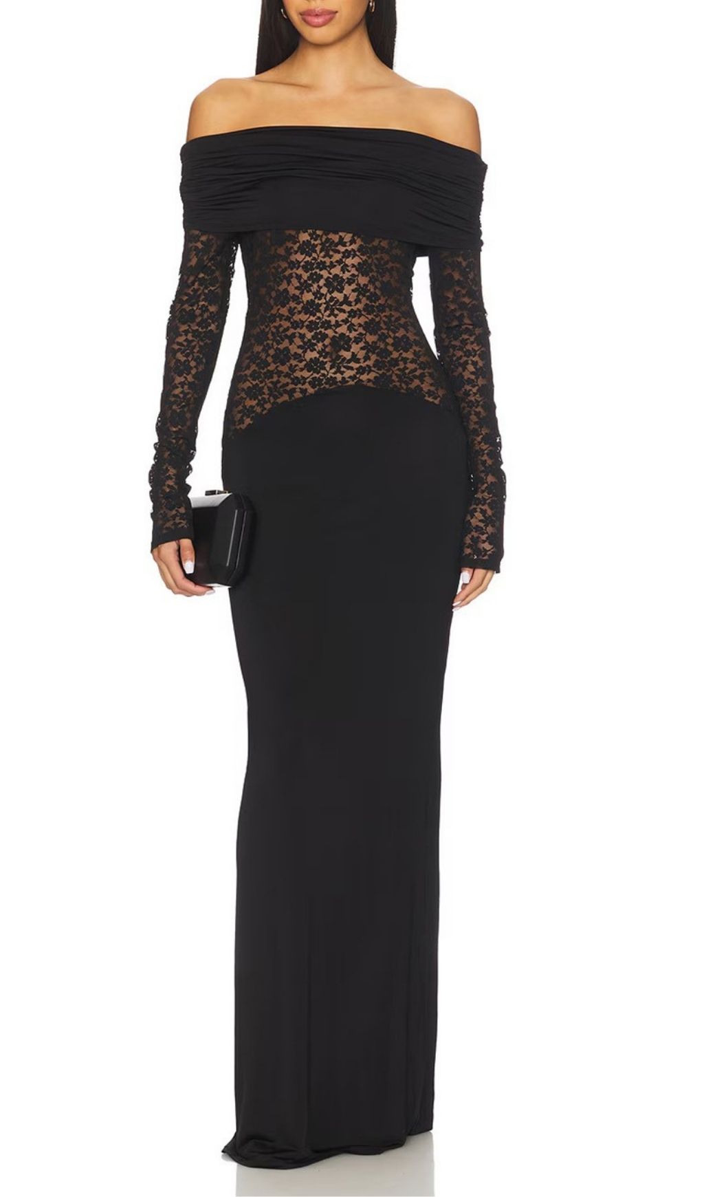 Kashiti Black Off-Shoulder Lace Maxi Gown - Elegant Evening Dress for Women