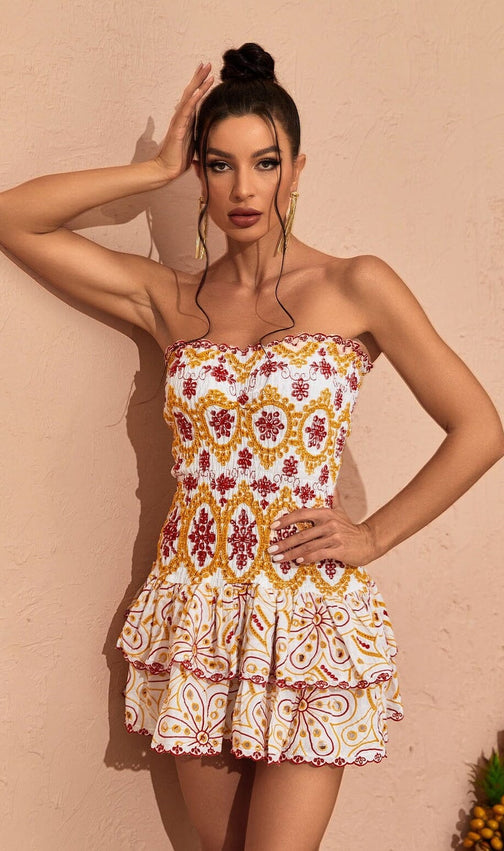 Strapless Ruffle Mini Dress