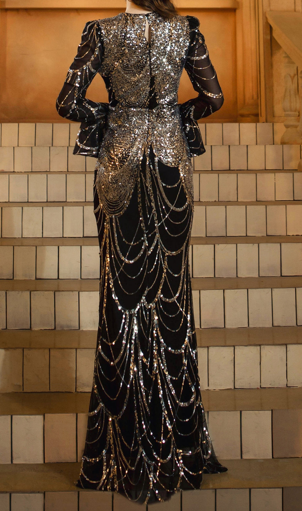 Disco Black Long Sleeve Sequin Maxi Dress