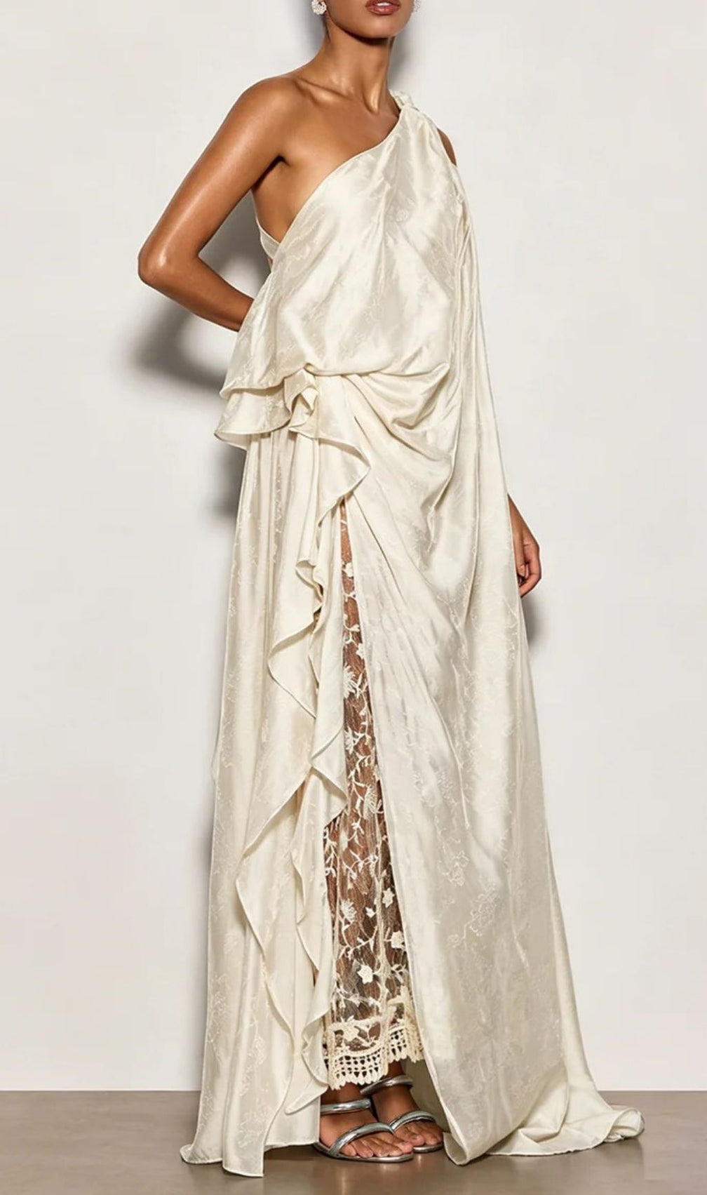 Czelaw One Shoulder Lace Maxi Dress