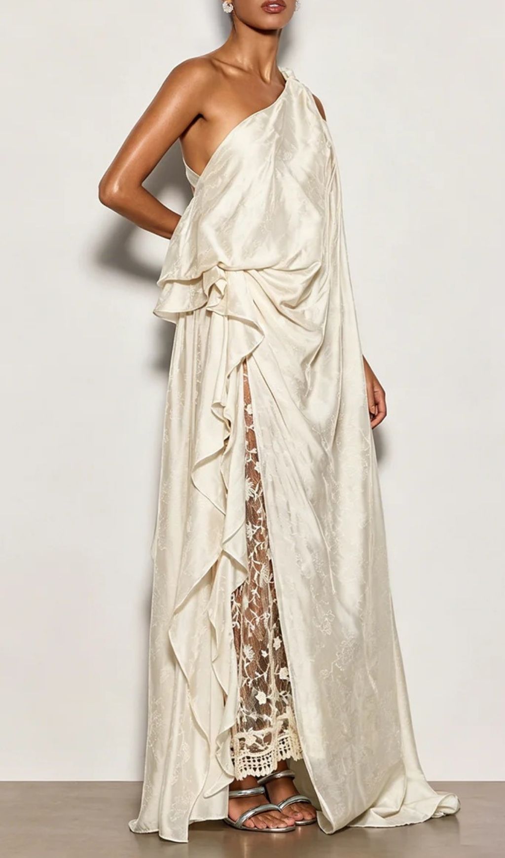 Czelaw One Shoulder Lace Maxi Dress