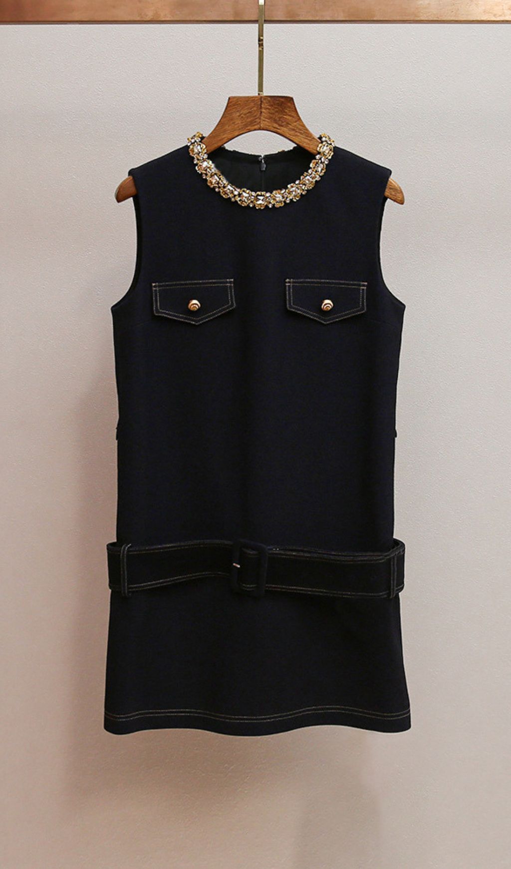 Hatsu Dark Blue Embellished Mini Dress with Diamante Collar & Belt