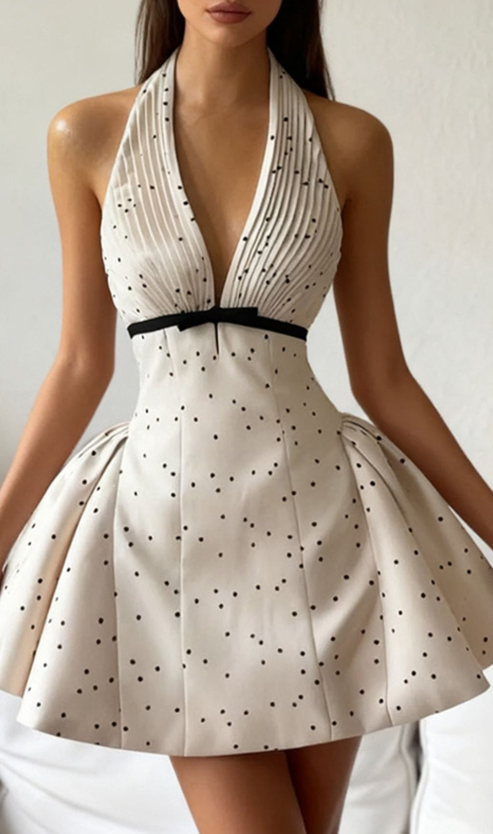 Isamar Halter V-Neck Dot Mini Dress