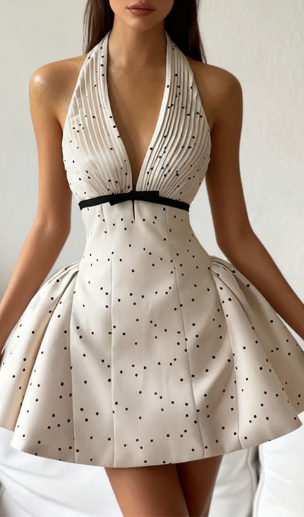 Isamar Halter V-Neck Dot Mini Dress