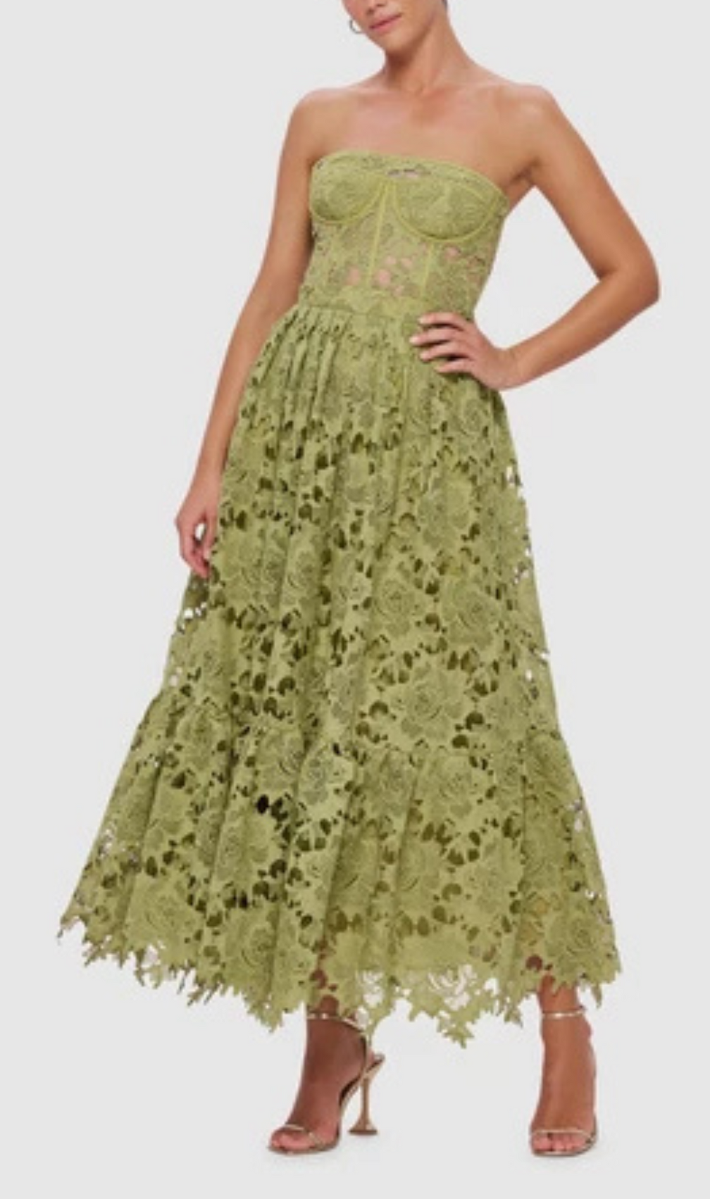 Aris Green Lace Bustier Maxi Dress