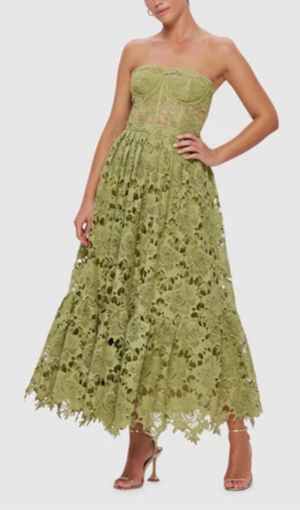 Aris Green Lace Bustier Maxi Dress