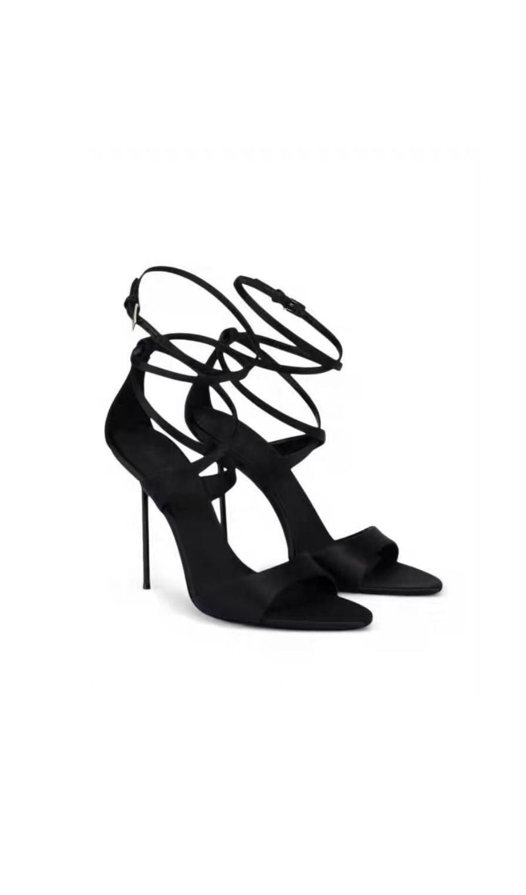 Katana Black Ankle Strap Stiletto Heels - Architectural Elegance & Power