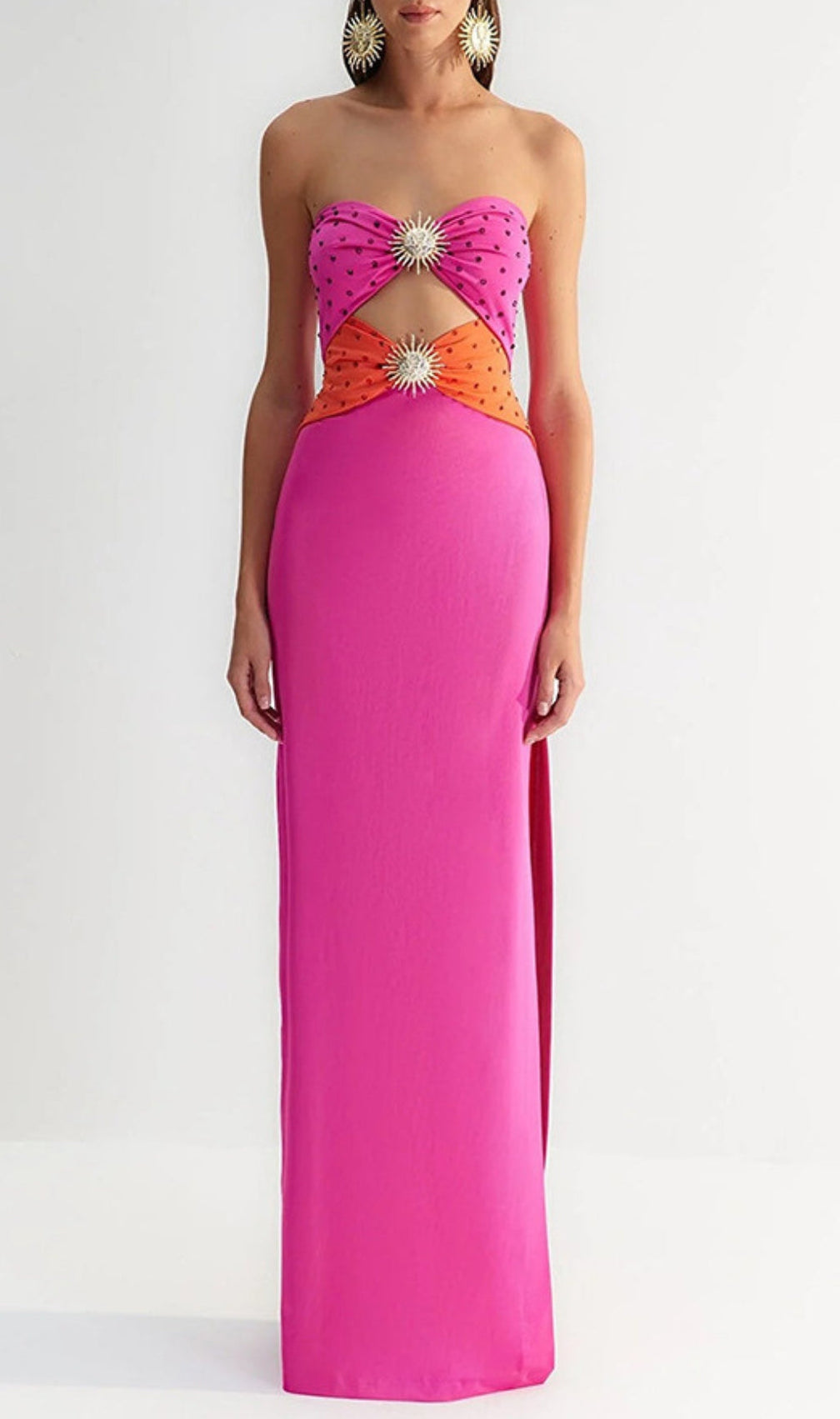 Annmarie Pink Polka Column Maxi Dress