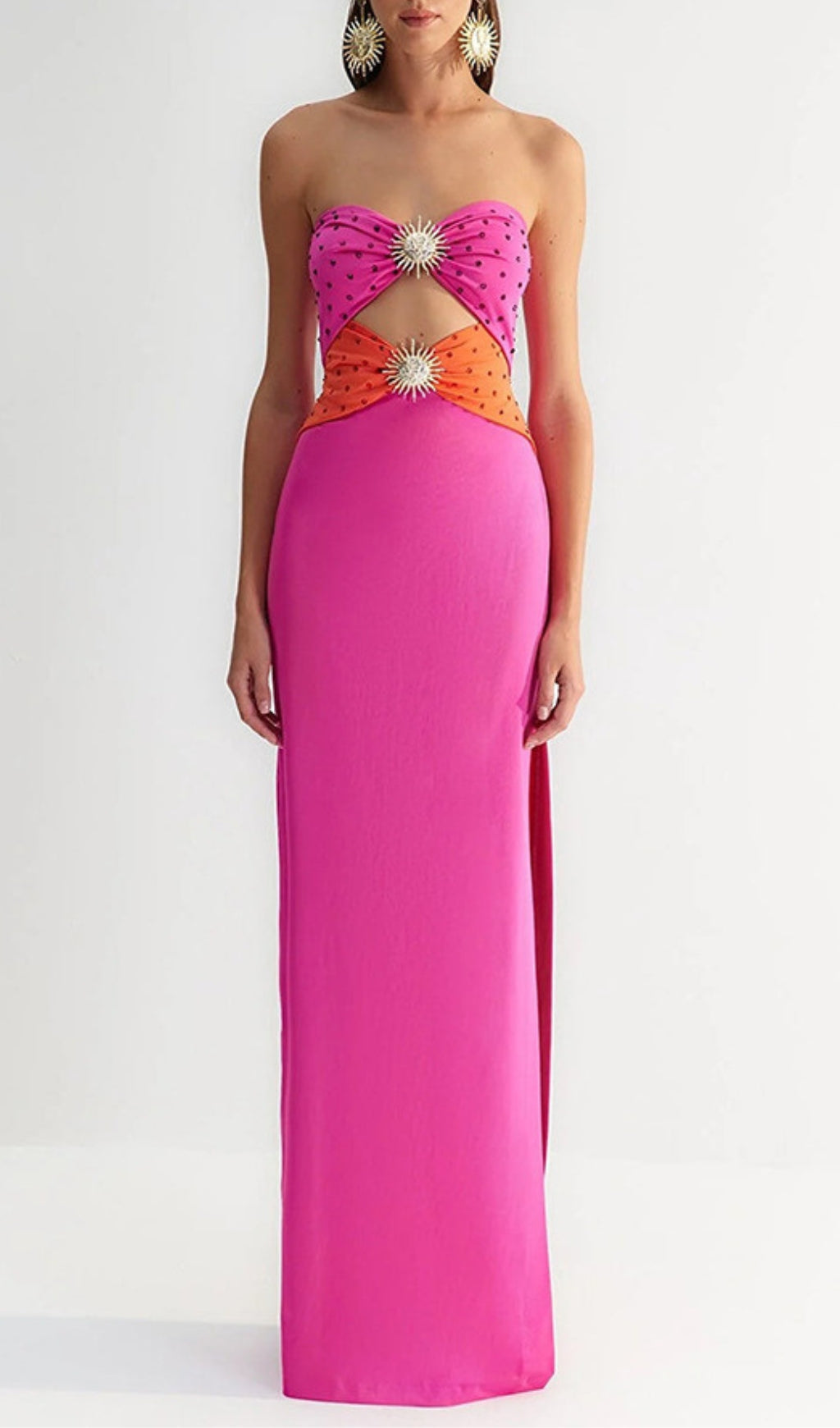 Annmarie Pink Polka Column Maxi Dress