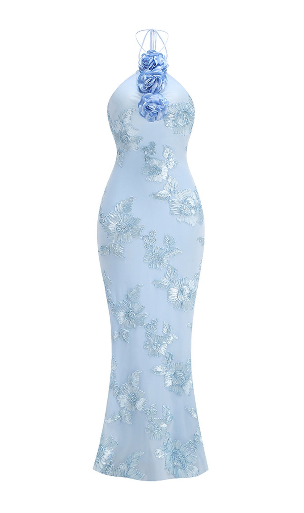 Bambi Blue Halter Flower Maxi Dress