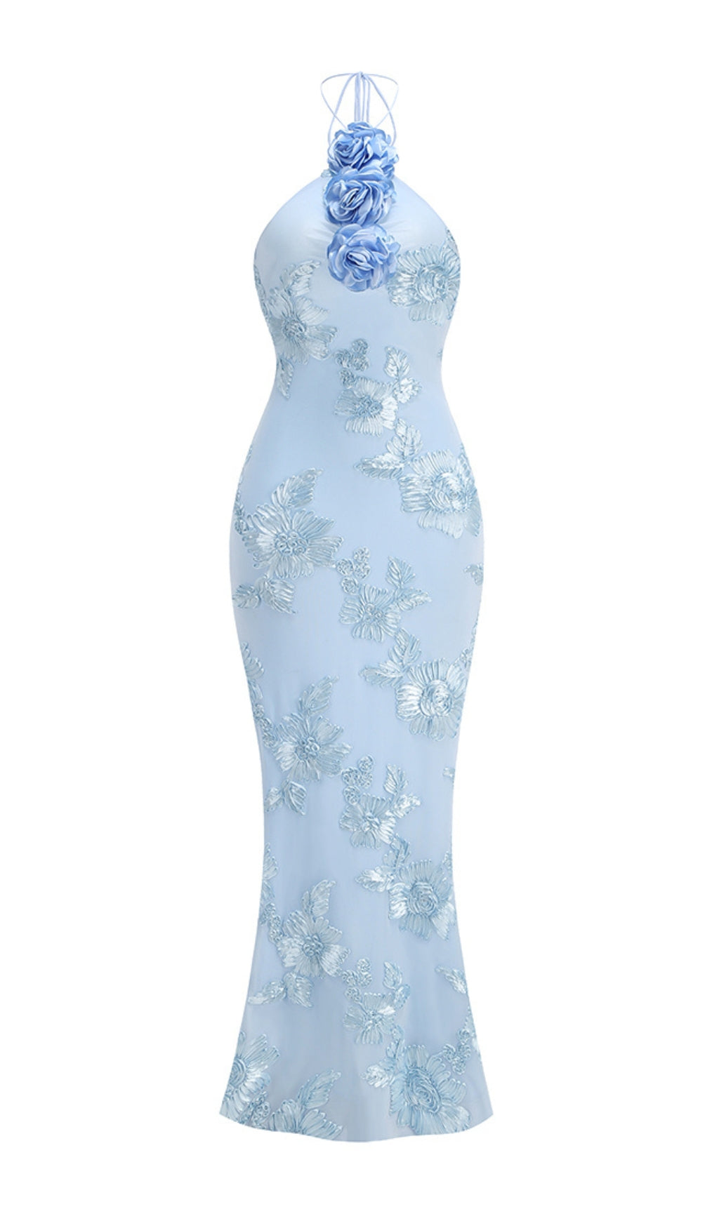Bambi Blue Halter Flower Maxi Dress