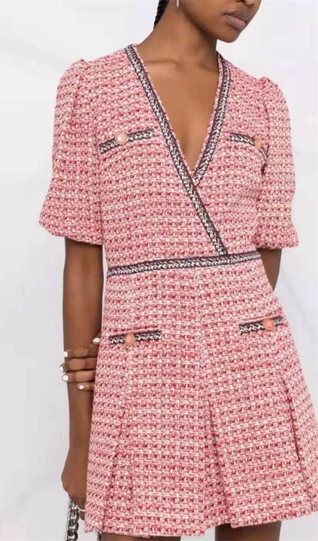 Cid Red Short Sleeve Mini Dress