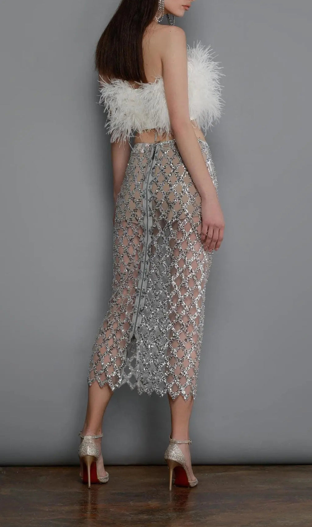 Feather Sequin Two Piece Set In White