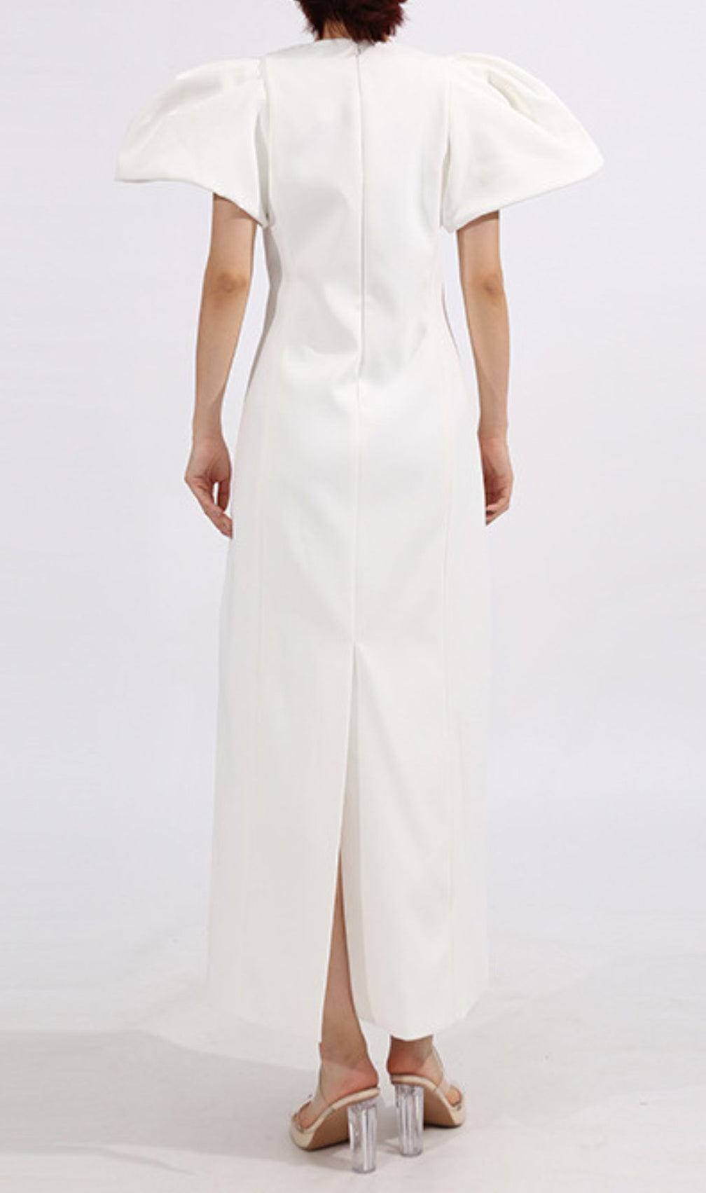 Eadoin White Flower Puff Sleeve Maxi Dress