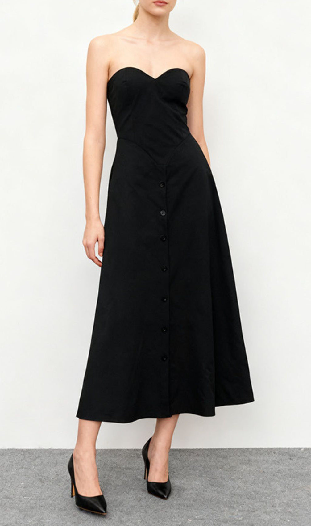Jakub Black Strapless Button-Front Pant Dress