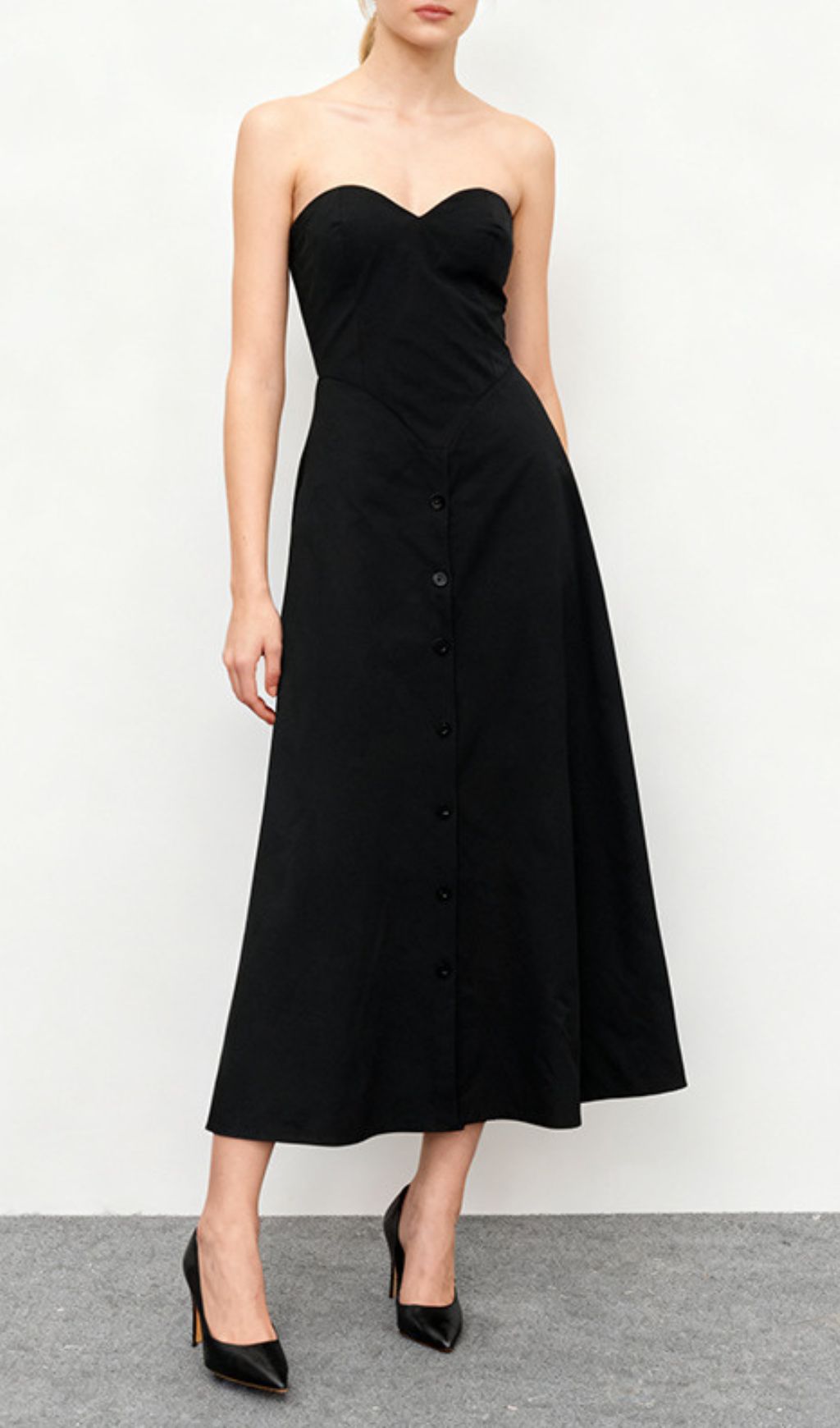 Jakub Black Strapless Button-Front Pant Dress
