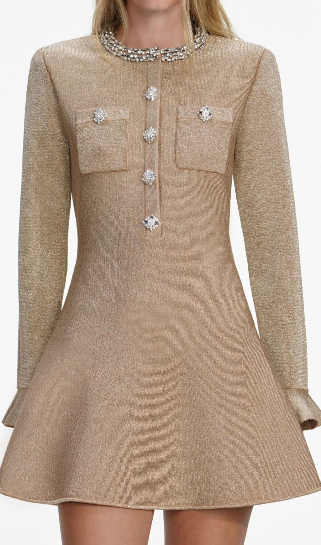 Sparkling Gold Crystal Embellished Mini Dress