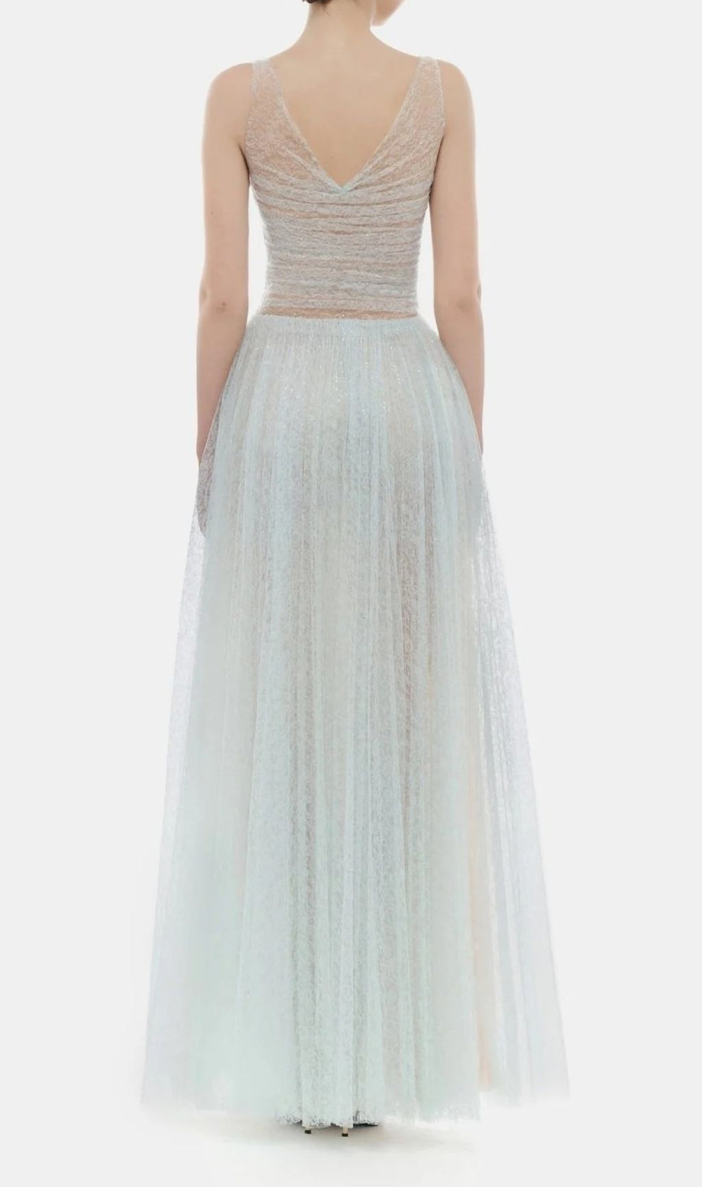 Josie Ethereal Light Blue Mesh Maxi Dress | Elegant V-Neck Formal Gown