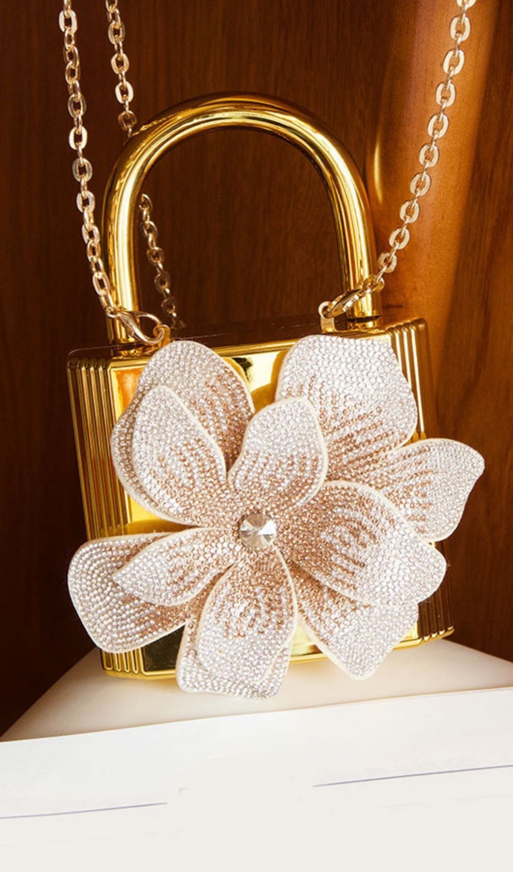 Khori Gold Flower Diamante Evening Clutch – Luxury Statement Bag