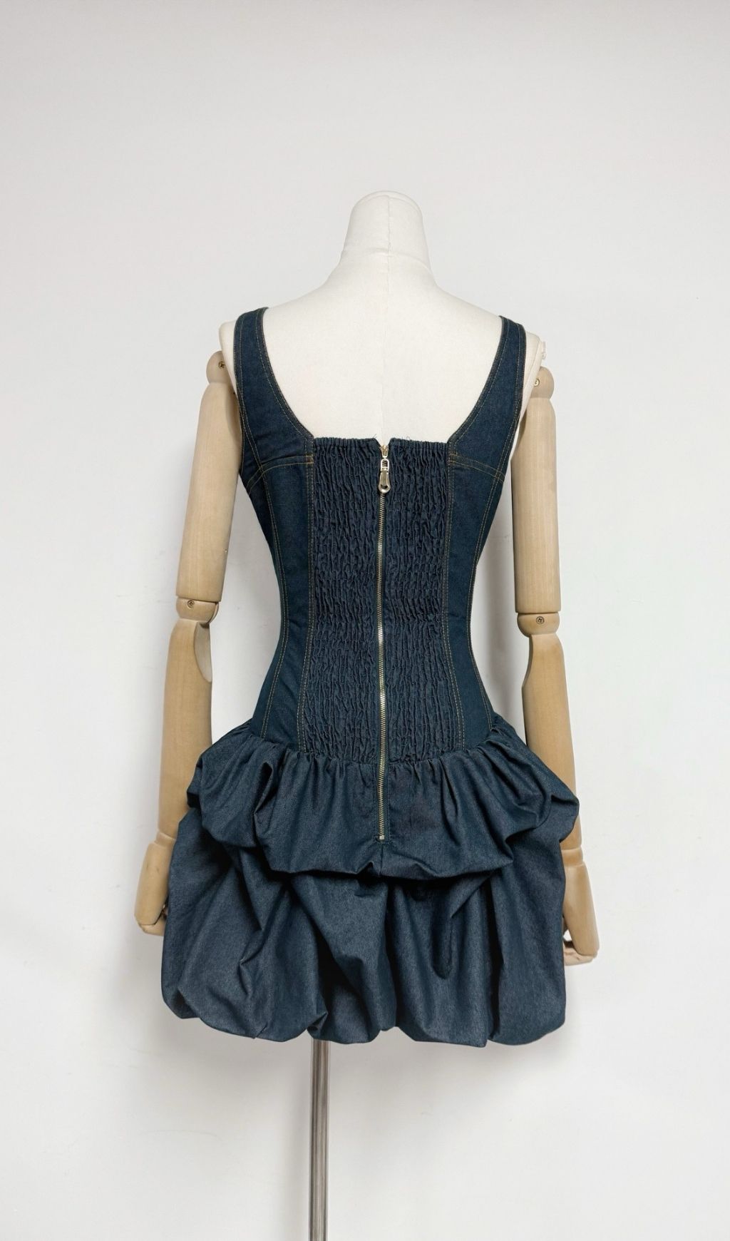 Kifle Chic Denim Mini Dress - Fitted Bodice & Playful Bubble Hem
