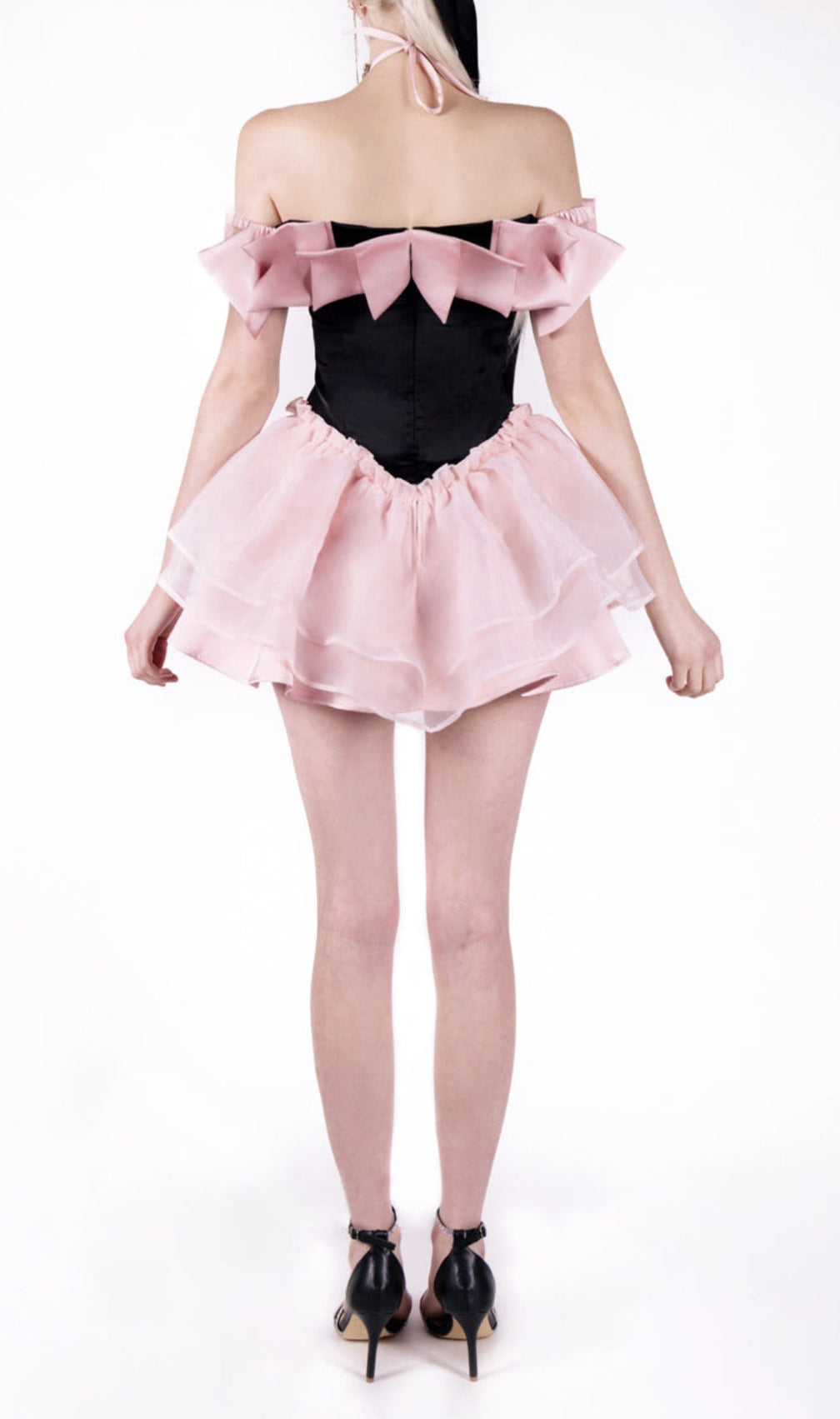Amaranta Black-Pink Bow Rhinestone Dress