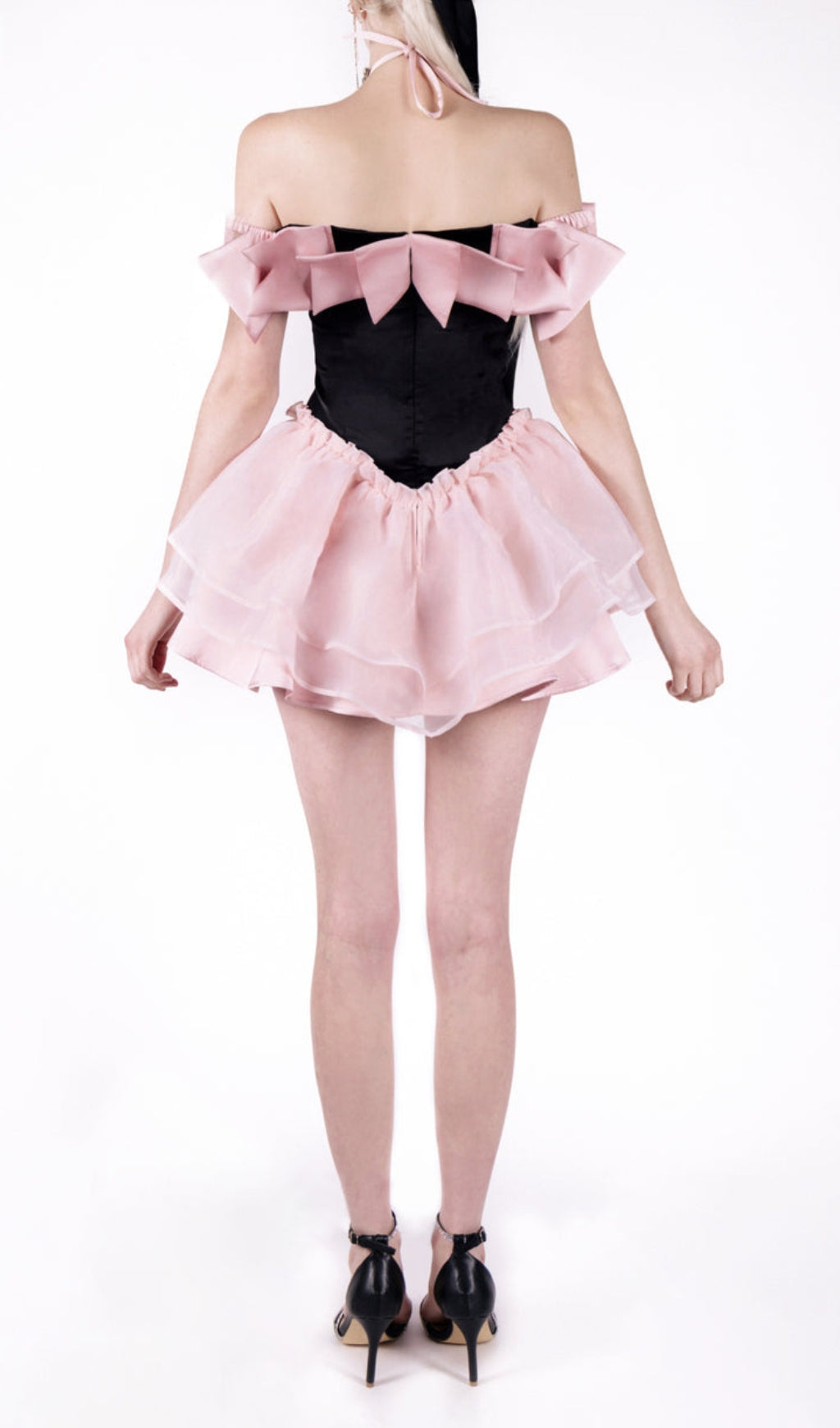 Amaranta Black-Pink Bow Rhinestone Dress