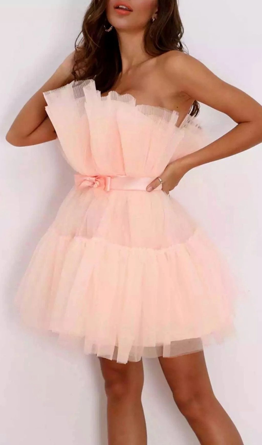 Frederica Bow-Accent Waist-Cinched Strapless Dress