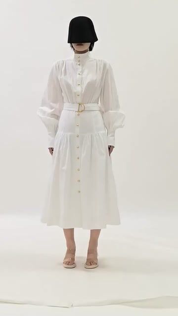 Harlee White Belt Long Sleeve Midi Dress