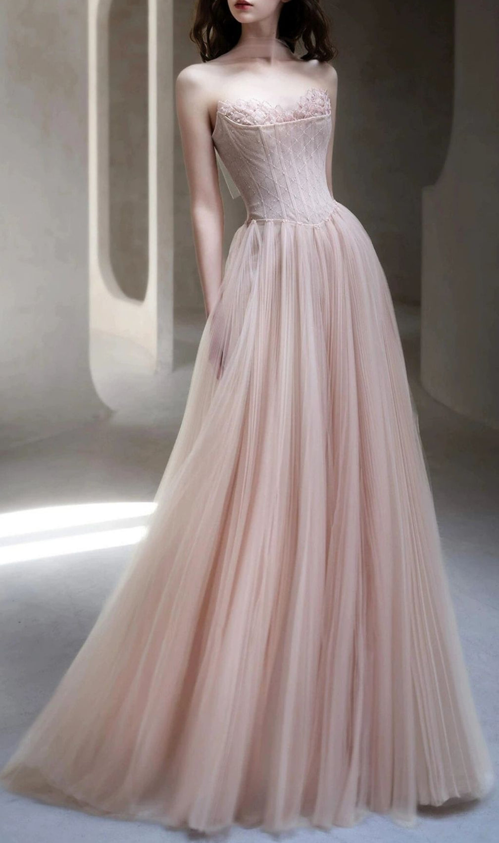 Lakeisha Pink Strapless Corset Maxi Dress