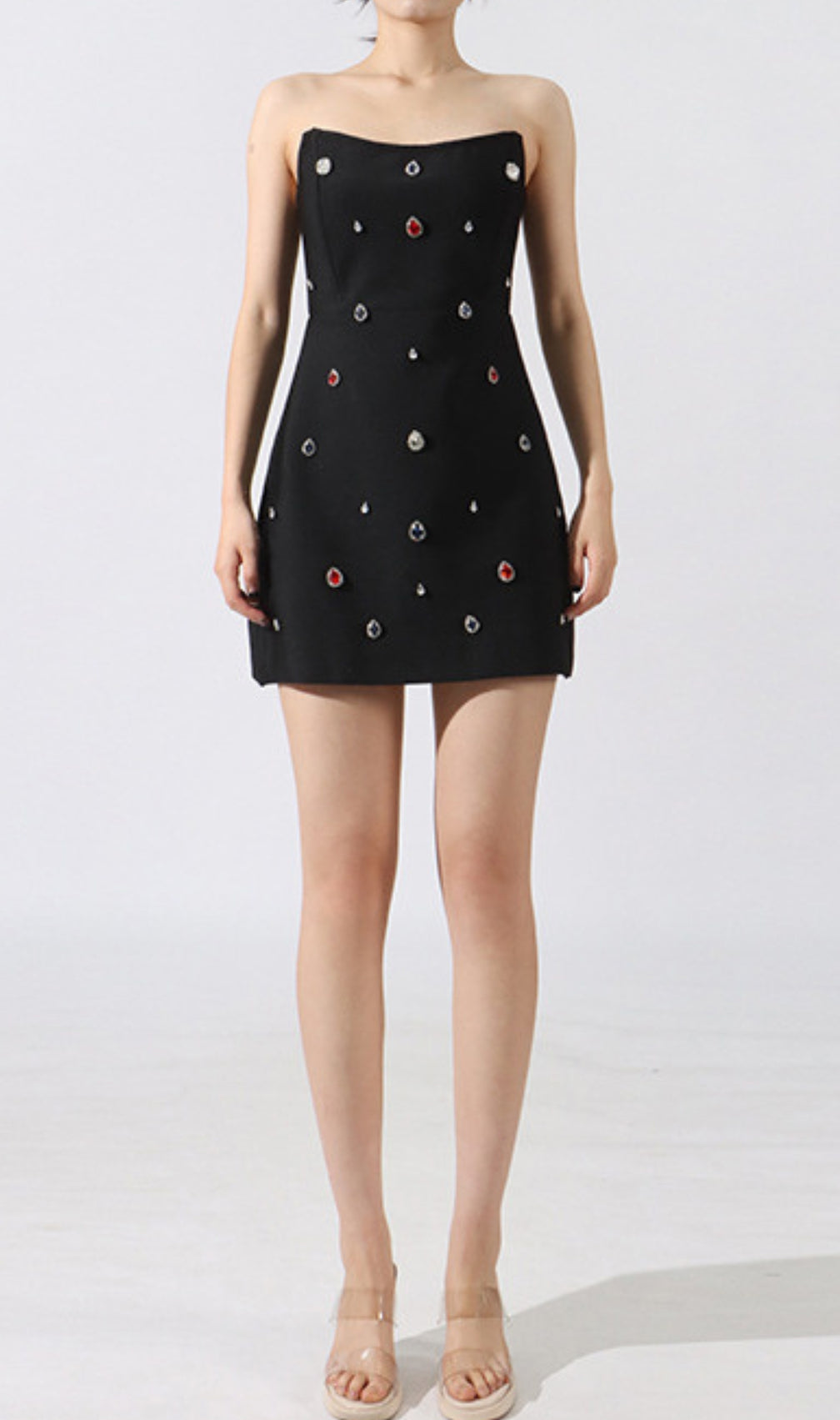 Elvi Black Strapless Diamond Mini Dress