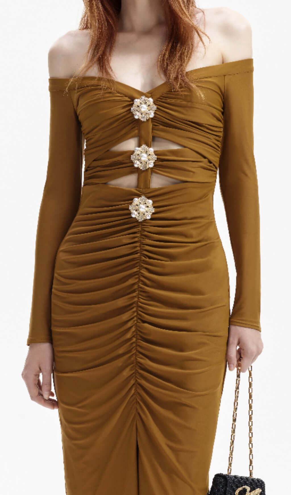 Bora Coffee Cutout Long Sleeve Midi Dress