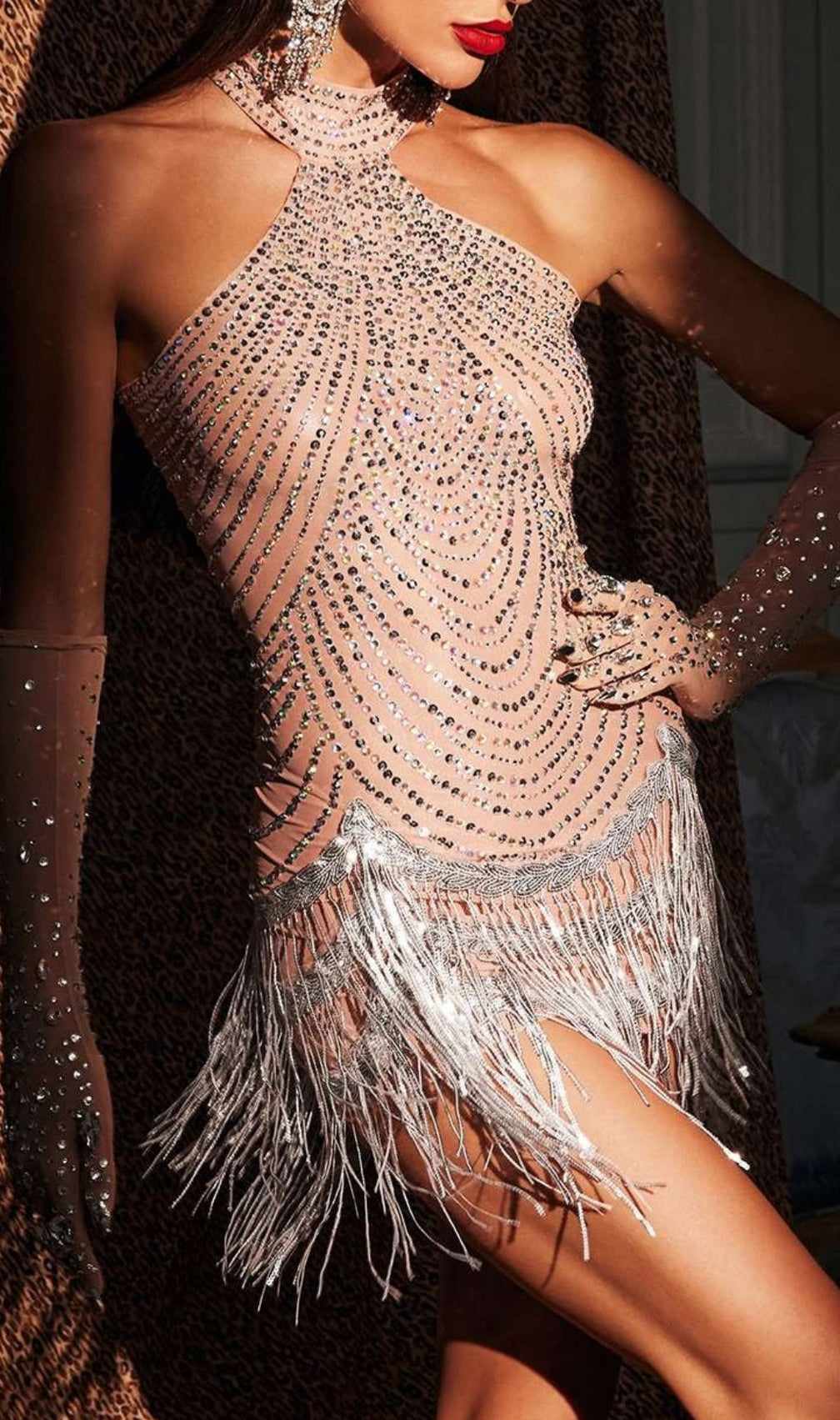 Azana Rhinestone Fringe Mini Dress