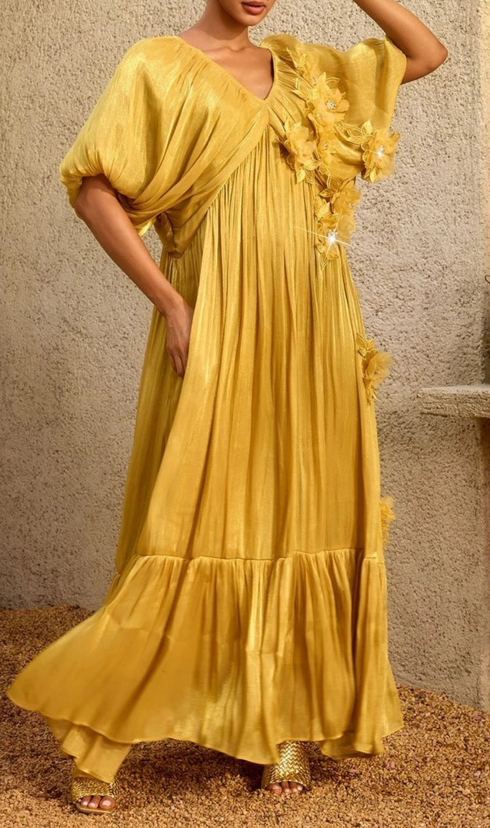 Corthiel Puff Sleeve Flower Ruched Maxi Dress