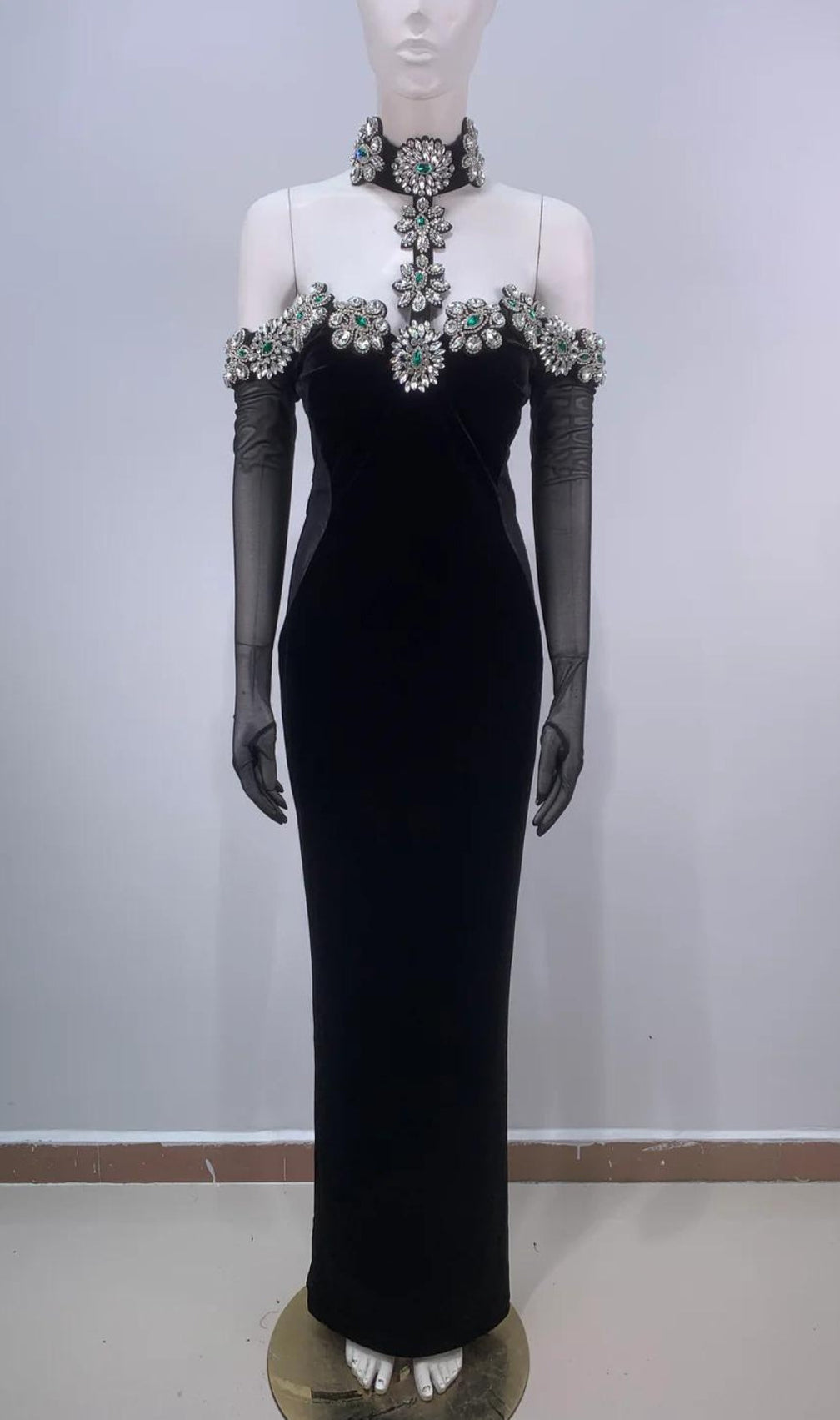 Banu Crystal Halter Maxi Bandage Dress