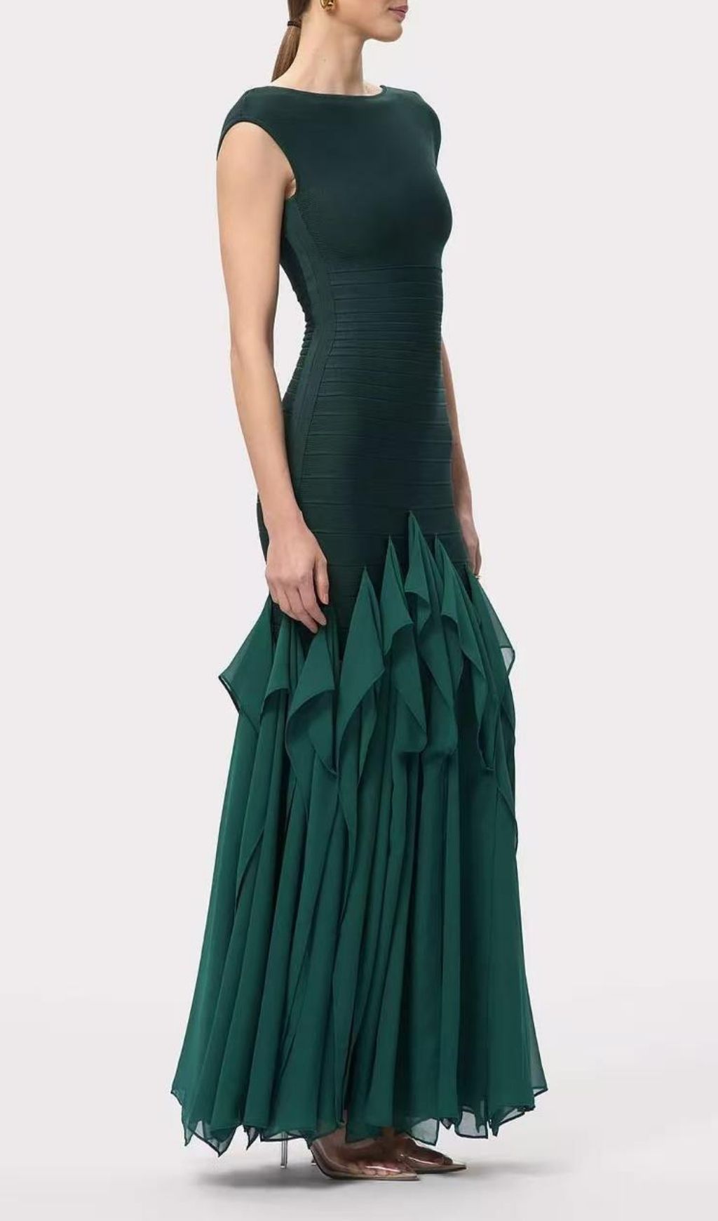 Keltie Emerald Green Ruffle Bandage Maxi Gown - Elegant Sculpting Evening Dress