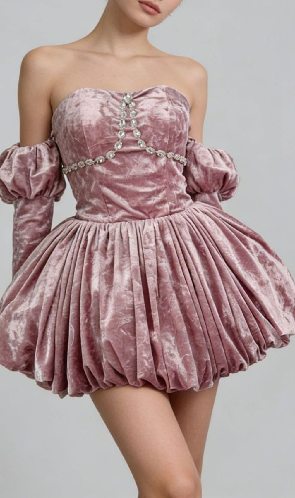 Keshia Pink Velvet Mini Dress: Dazzling Off-Shoulder Glamour & Bubble Hem