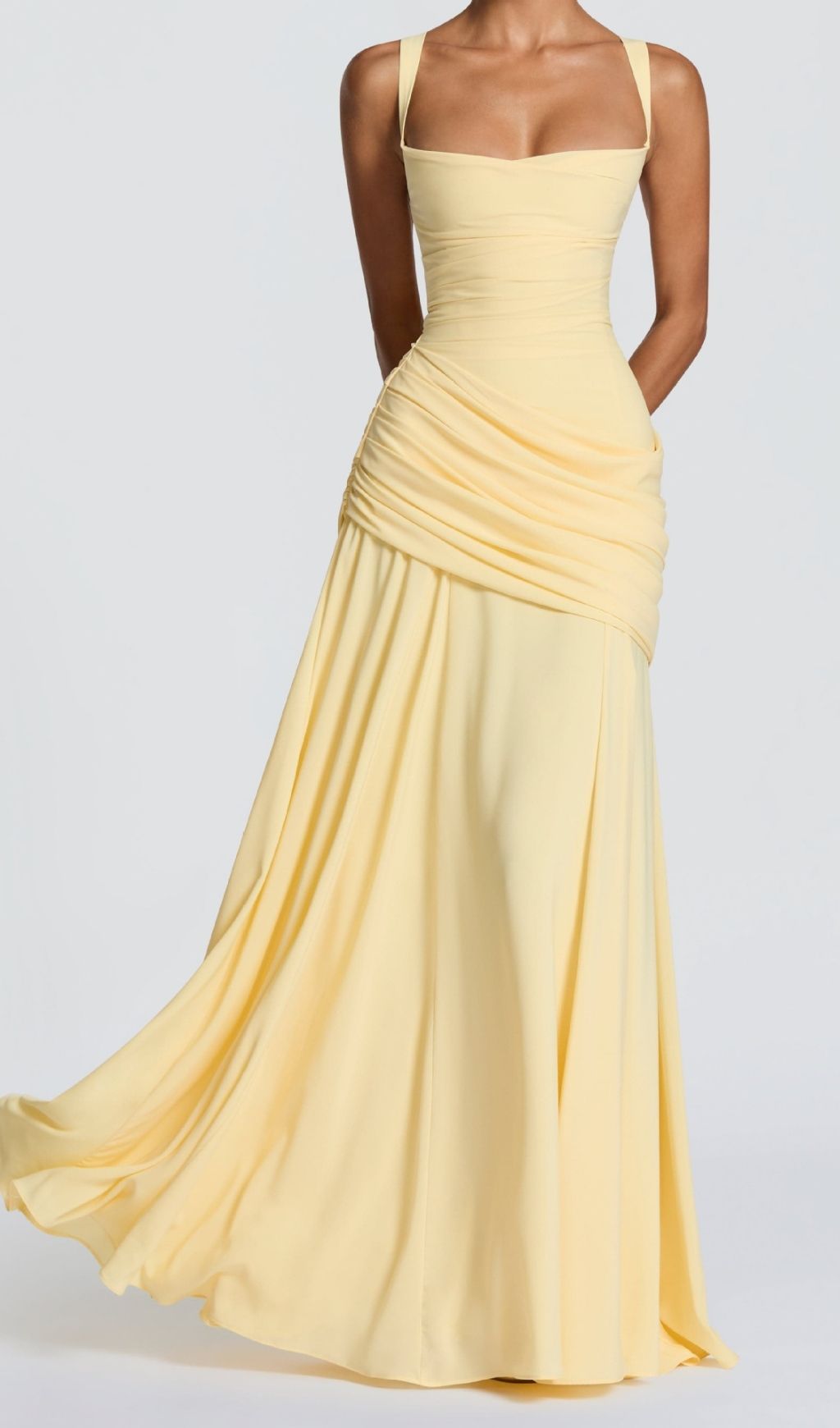 Kellie Elegant Yellow Ruched Maxi Dress | Strappy Formal Gown for Women