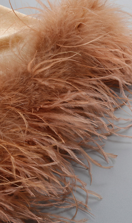 Kazuhito Glamour: Strapless Velvet Feather Mini Dress with Dazzling Diamante & Ruched Detail