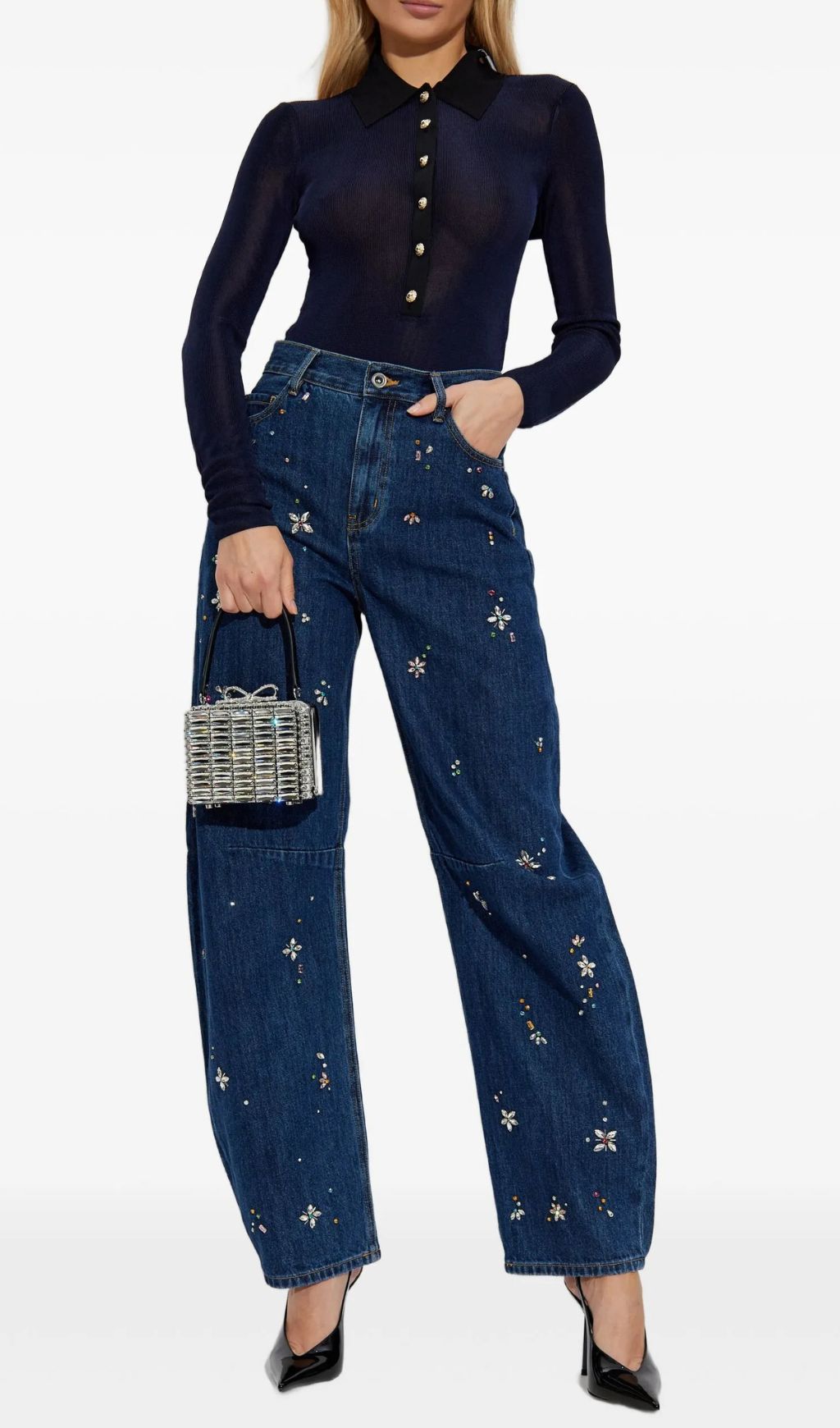 Hilal Chic Ribbed Knit Gold-Button Bodysuit