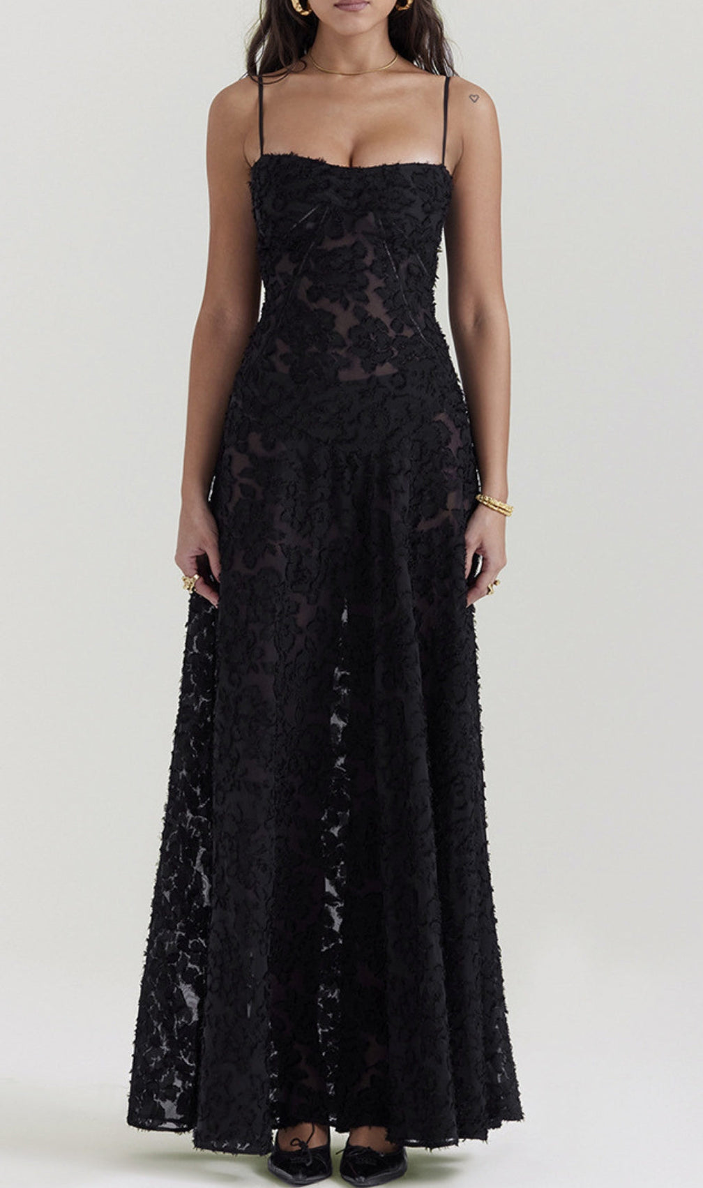 Billie Black Floral Lace Back Maxi Dress