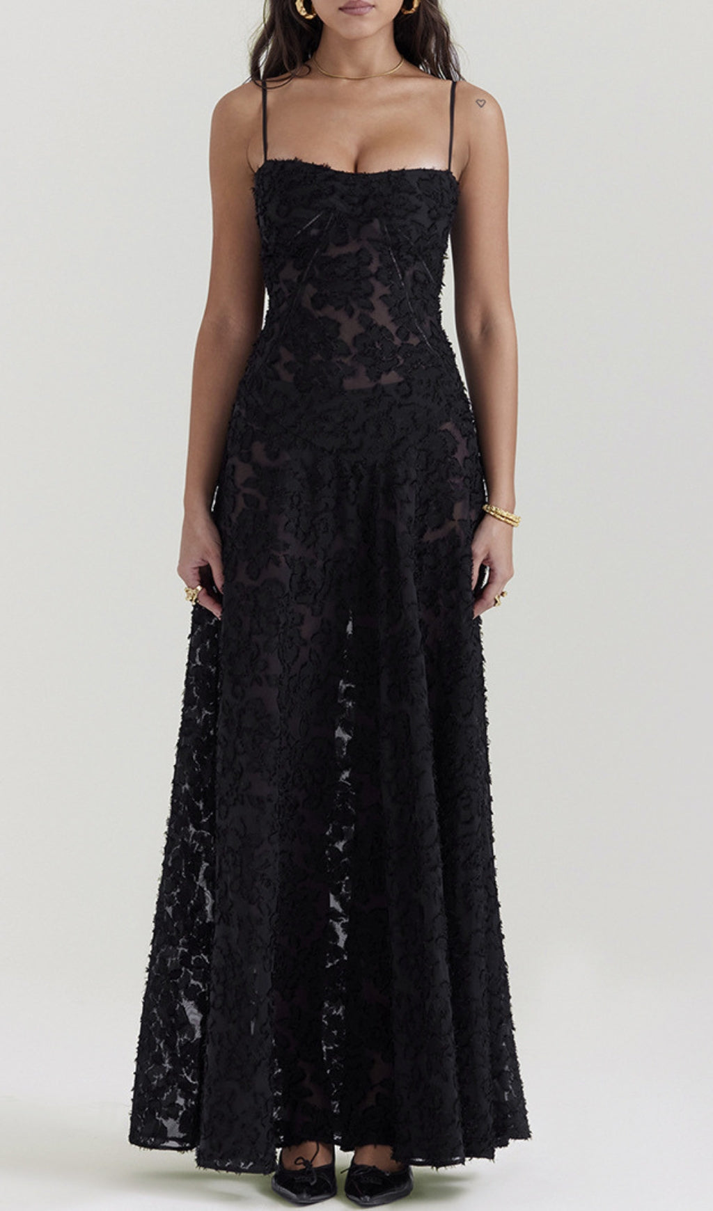 Billie Black Floral Lace Back Maxi Dress