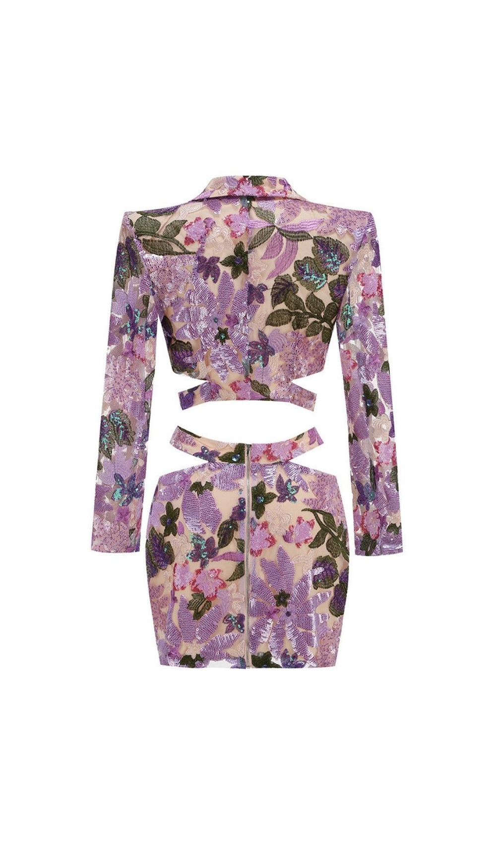 Kendra Dazzling Purple Sequin Floral Two-Piece Set | Glamorous Crop Top & Mini Skirt