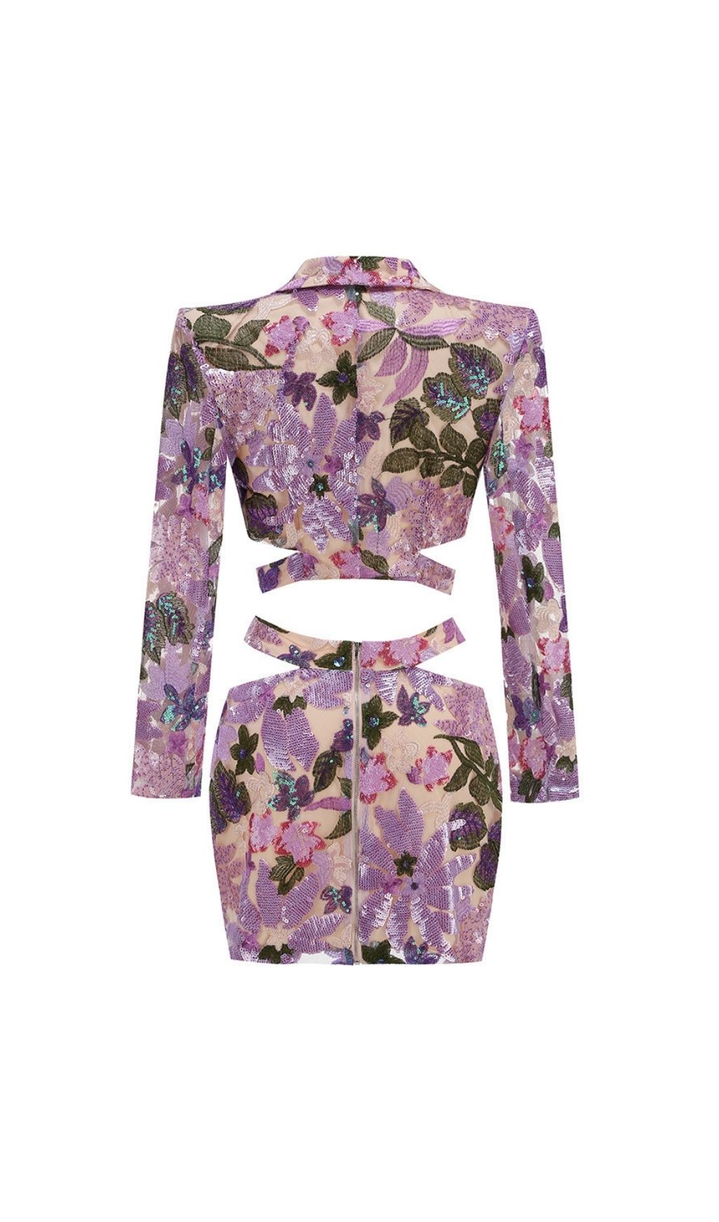 Kendra Dazzling Purple Sequin Floral Two-Piece Set | Glamorous Crop Top & Mini Skirt