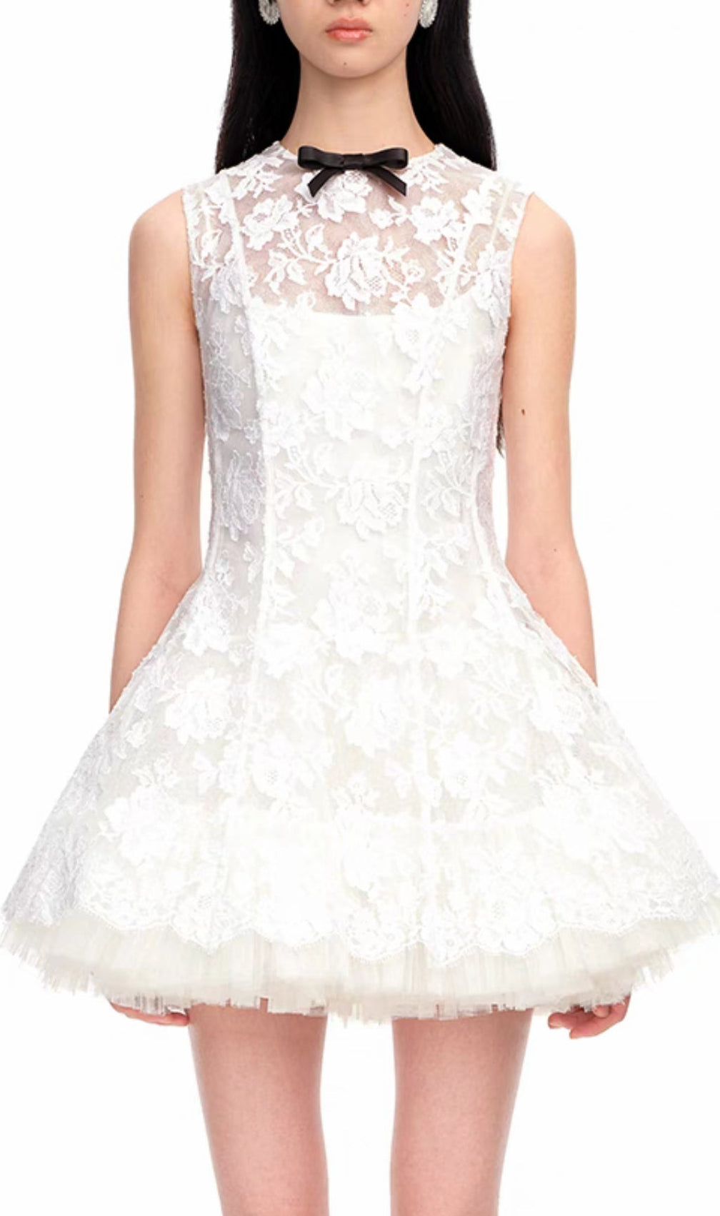 Alaiya White Lace Sleeveless Mini Dress