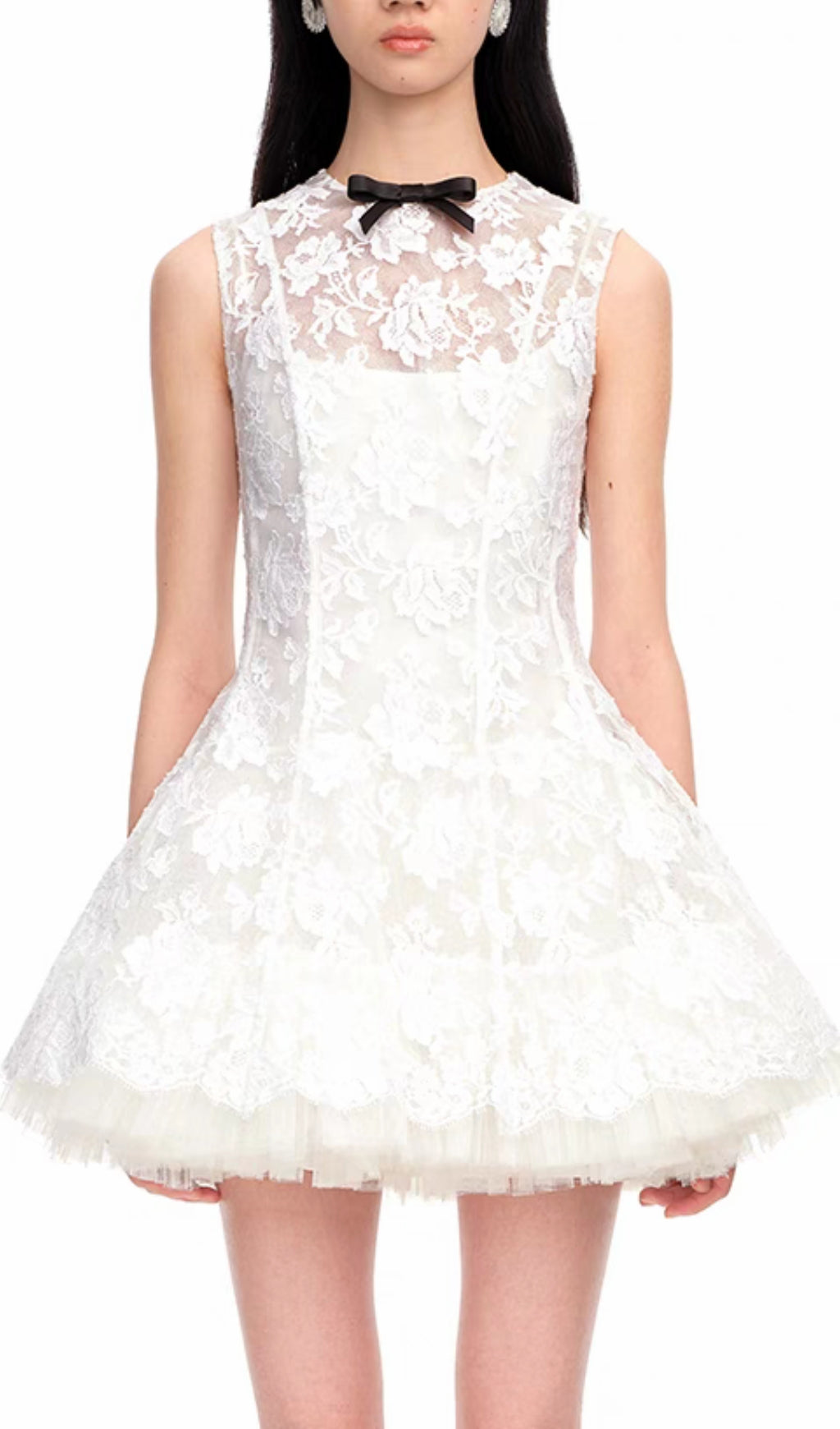 Alaiya White Lace Sleeveless Mini Dress